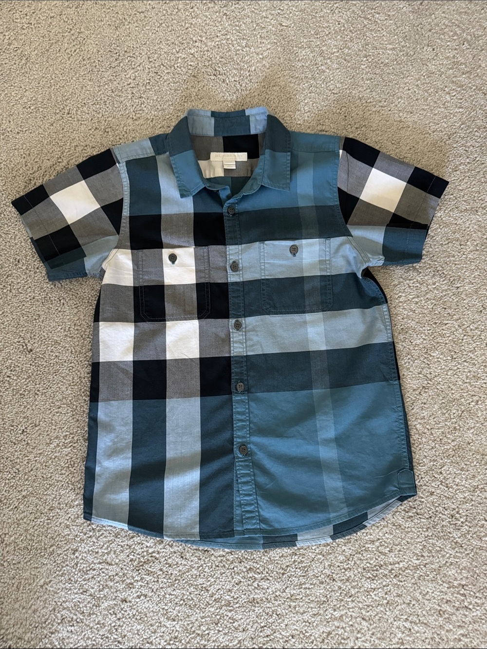 Boy’s Authentic Burberry Blue Plaid Short-Sleeve Button-Up Shirt Size 8Y - Picture 3 of 5